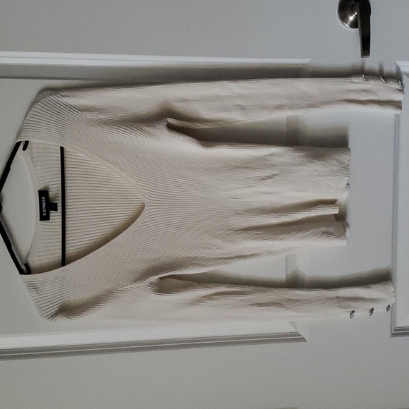 Express Sweaters - EXPRESS | White Sweater with Embellishments on Sleeve